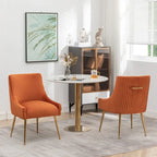 Lot de 2 chaises de salle à manger en tissu capitonné beige/gris/noir/orange avec poignée arrière