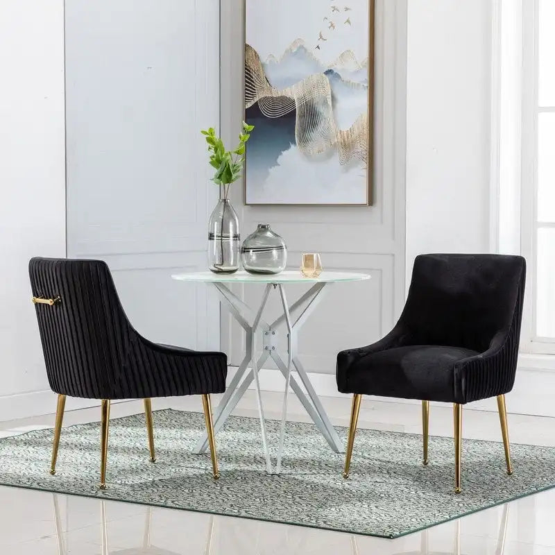 Lot de 2 chaises de salle à manger en tissu capitonné beige/gris/noir/orange avec poignée arrière