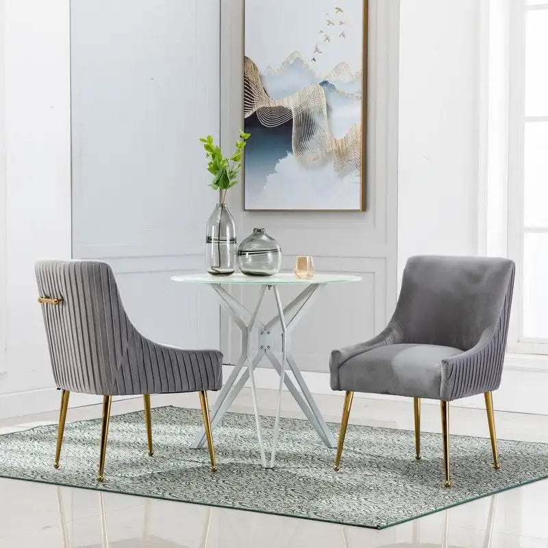 Lot de 2 chaises de salle à manger en tissu capitonné beige/gris/noir/orange avec poignée arrière