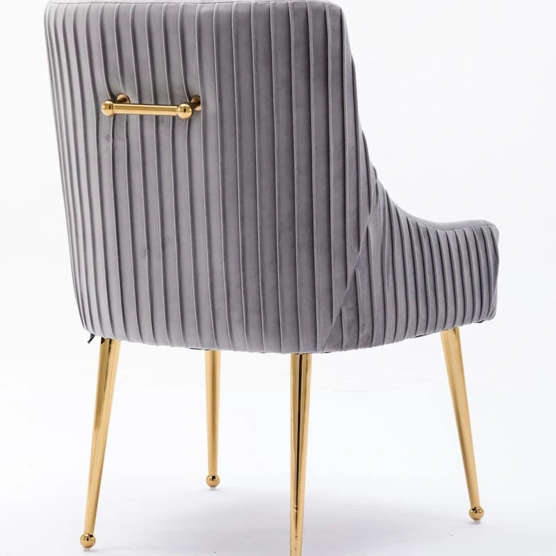 Lot de 2 chaises de salle à manger en tissu capitonné beige/gris/noir/orange avec poignée arrière