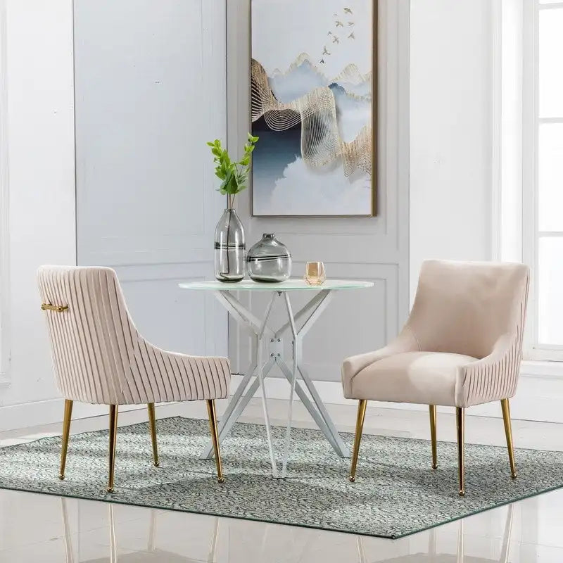Lot de 2 chaises de salle à manger en tissu capitonné beige/gris/noir/orange avec poignée arrière