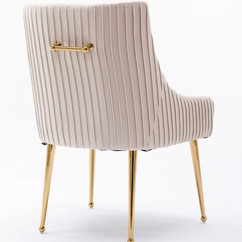 Lot de 2 chaises de salle à manger en tissu capitonné beige/gris/noir/orange avec poignée arrière