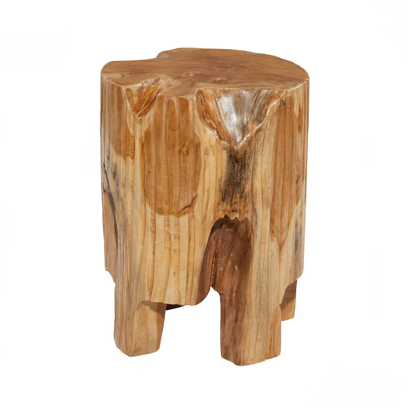 Teak Wood Handmade Live Edge Tree Stump Accent Table - Brown - Roche River Decor - 12W x 12L x 16H