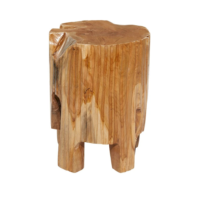 Table d'appoint en teck marron avec bord naturel, souche d'arbre, 12L x 12l x 16H