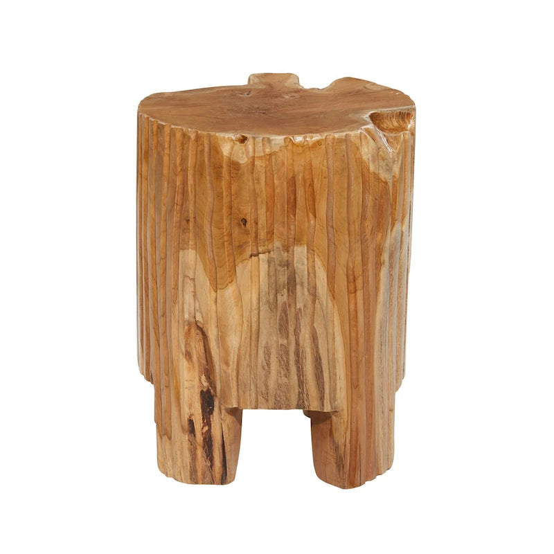 Table d'appoint en teck marron avec bord naturel, souche d'arbre, 12L x 12l x 16H