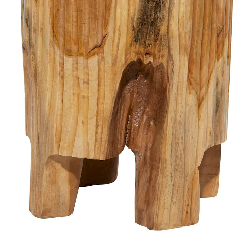 Table d'appoint en teck marron avec bord naturel, souche d'arbre, 12L x 12l x 16H