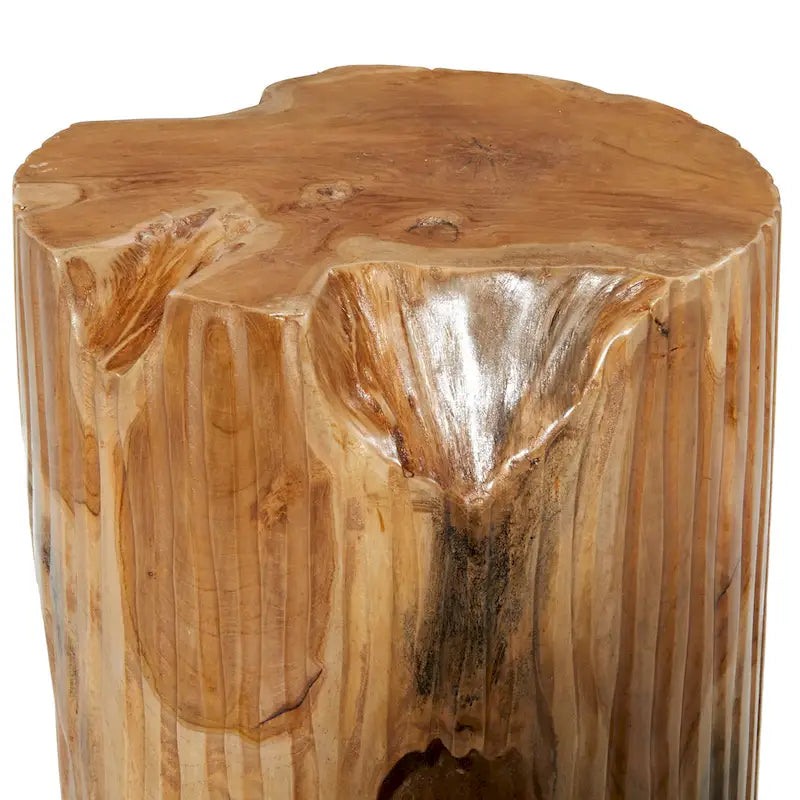 Table d'appoint en teck marron avec bord naturel, souche d'arbre, 12L x 12l x 16H
