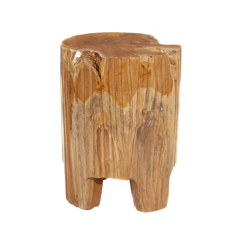 Table d'appoint en teck marron avec bord naturel, souche d'arbre, 12L x 12l x 16H
