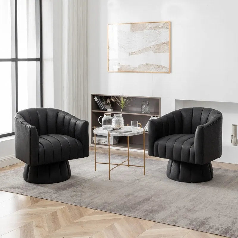 Fauteuil pivotant cylindrique de style Mid-Century (Lot de 2) – Abricot foncé / Noir / Marron / Moutarde