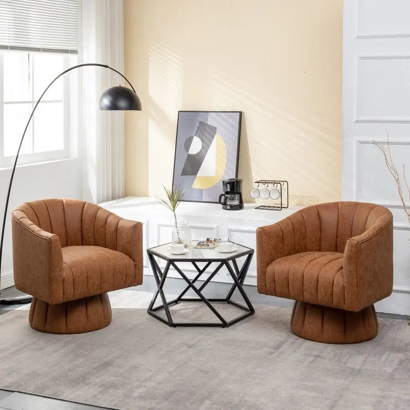 Fauteuil pivotant cylindrique de style Mid-Century (Lot de 2) – Abricot foncé / Noir / Marron / Moutarde