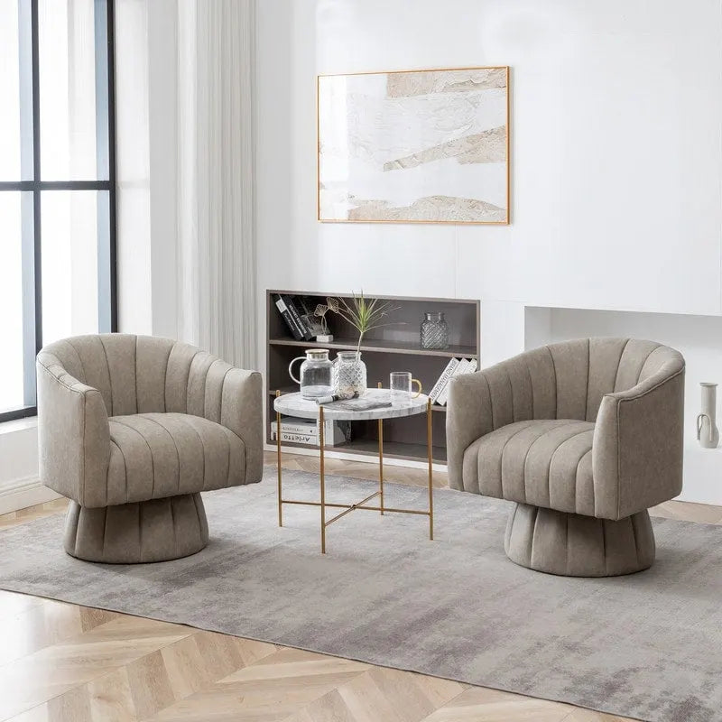 Fauteuil pivotant cylindrique de style Mid-Century (Lot de 2) – Abricot foncé / Noir / Marron / Moutarde