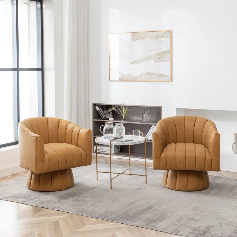 Fauteuil pivotant cylindrique de style Mid-Century (Lot de 2) – Abricot foncé / Noir / Marron / Moutarde