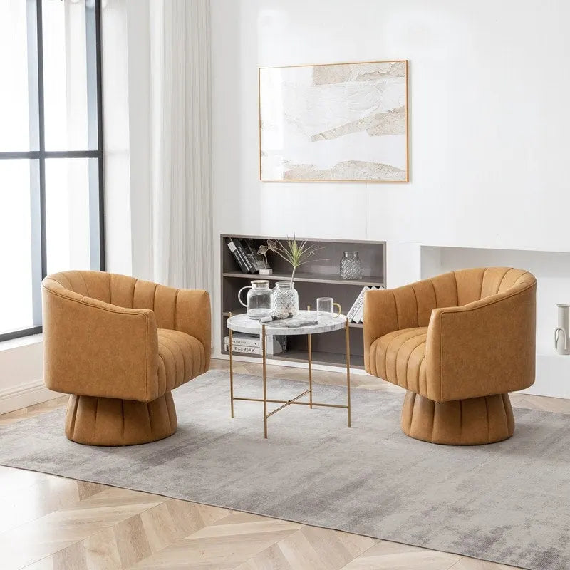 Fauteuil pivotant cylindrique de style Mid-Century (Lot de 2) – Abricot foncé / Noir / Marron / Moutarde