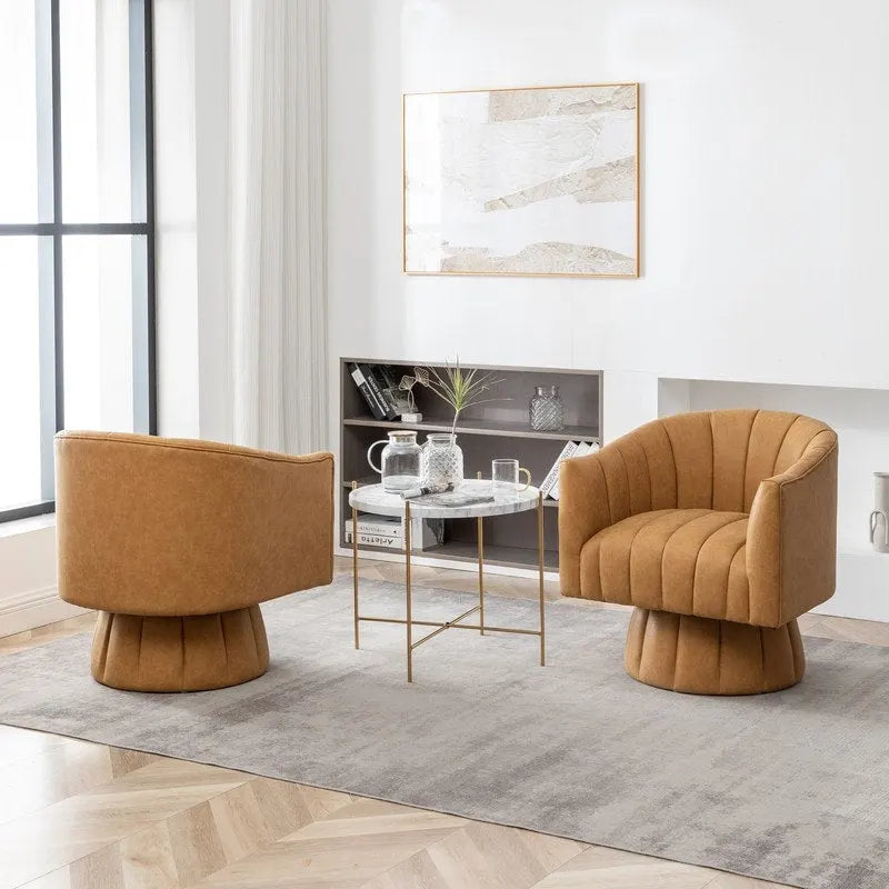 Fauteuil pivotant cylindrique de style Mid-Century (Lot de 2) – Abricot foncé / Noir / Marron / Moutarde