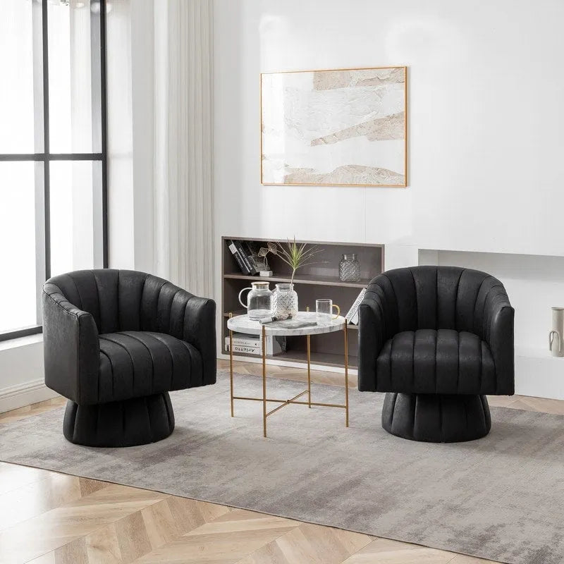 Fauteuil pivotant cylindrique de style Mid-Century (Lot de 2) – Abricot foncé / Noir / Marron / Moutarde