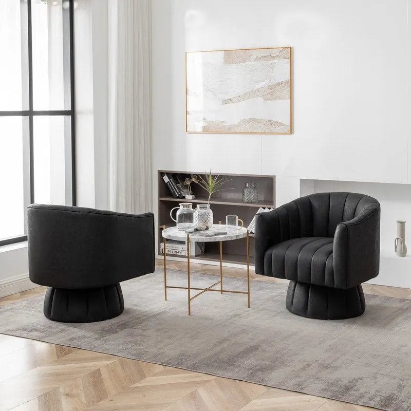 Fauteuil pivotant cylindrique de style Mid-Century (Lot de 2) – Abricot foncé / Noir / Marron / Moutarde