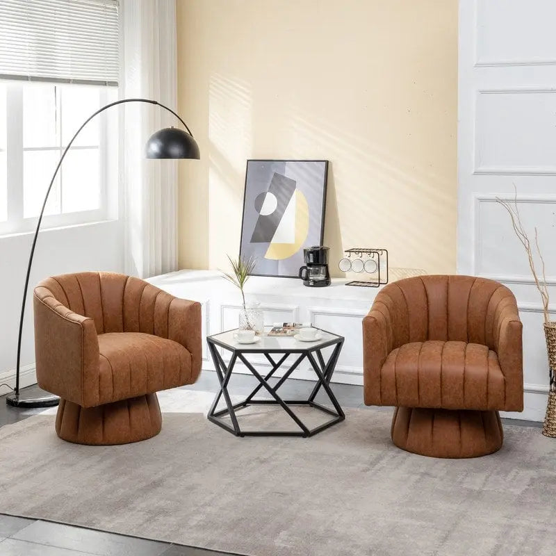 Fauteuil pivotant cylindrique de style Mid-Century (Lot de 2) – Abricot foncé / Noir / Marron / Moutarde