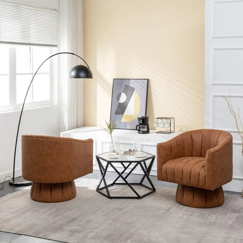 Fauteuil pivotant cylindrique de style Mid-Century (Lot de 2) – Abricot foncé / Noir / Marron / Moutarde
