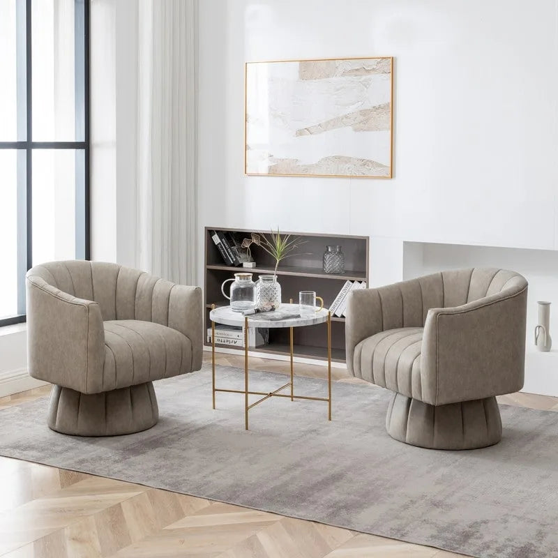 Fauteuil pivotant cylindrique de style Mid-Century (Lot de 2) – Abricot foncé / Noir / Marron / Moutarde