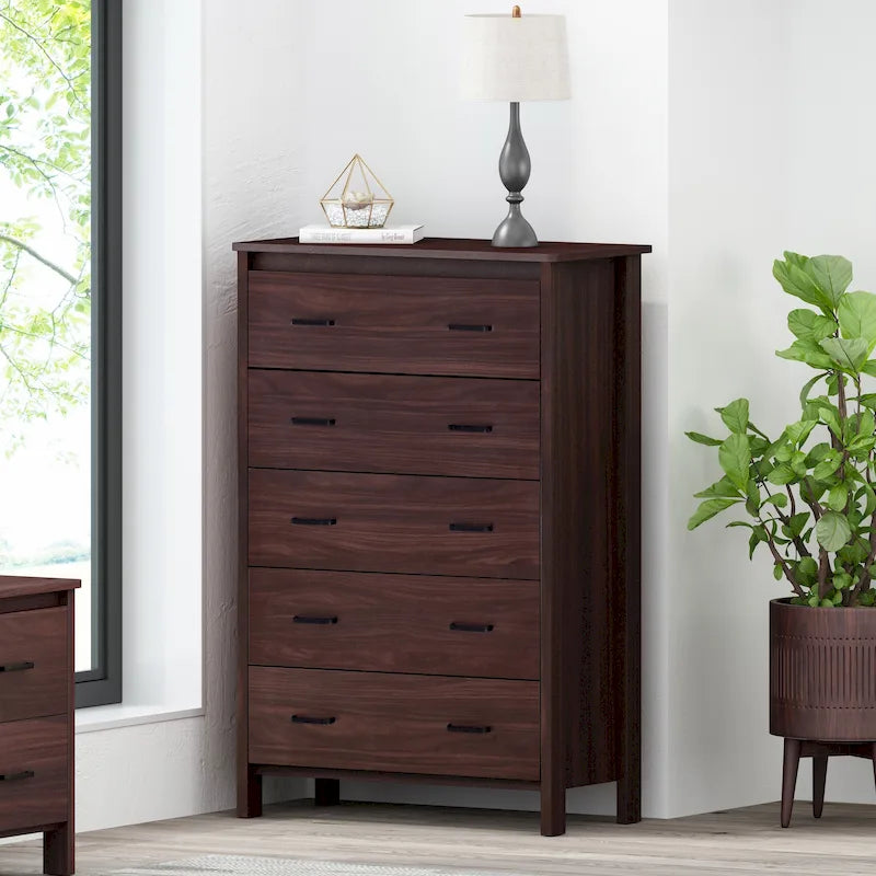 Commode à 5 tiroirs | Fini aspect bois | Chêne gris Sonoma / Noyer / Chêne Sonoma / Marron moyen | Individuel