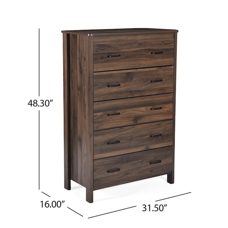 Commode à 5 tiroirs | Fini aspect bois | Chêne gris Sonoma / Noyer / Chêne Sonoma / Marron moyen | Individuel