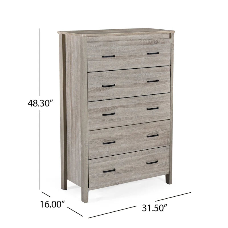 Commode à 5 tiroirs | Fini aspect bois | Chêne gris Sonoma / Noyer / Chêne Sonoma / Marron moyen | Individuel