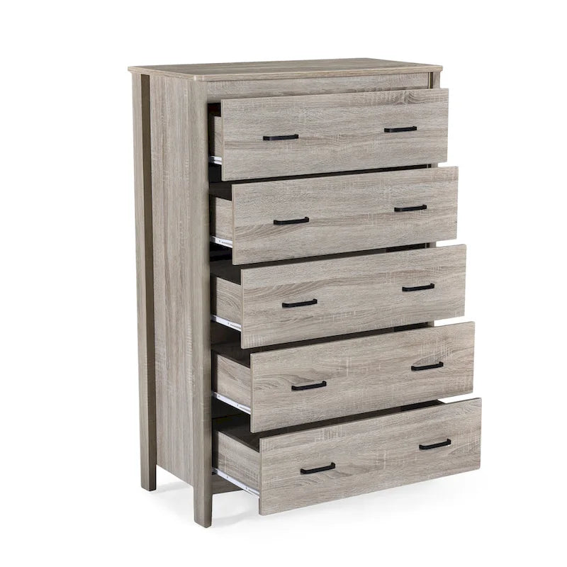Commode à 5 tiroirs | Fini aspect bois | Chêne gris Sonoma / Noyer / Chêne Sonoma / Marron moyen | Individuel