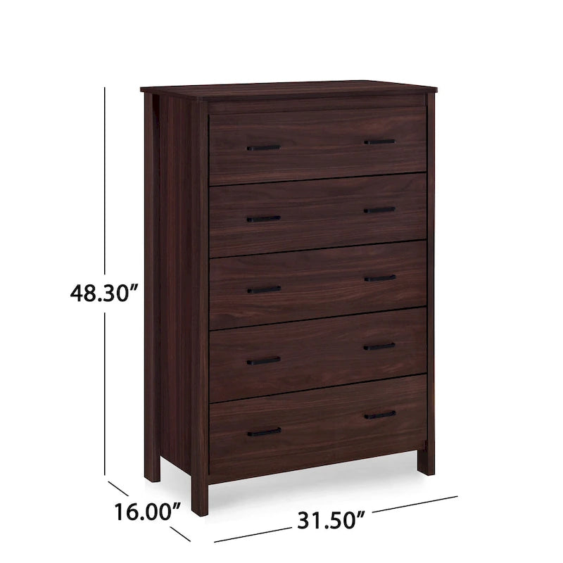 Commode à 5 tiroirs | Fini aspect bois | Chêne gris Sonoma / Noyer / Chêne Sonoma / Marron moyen | Individuel
