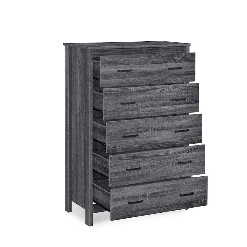 Commode à 5 tiroirs | Fini aspect bois | Chêne gris Sonoma / Noyer / Chêne Sonoma / Marron moyen | Individuel