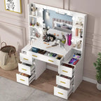 Coiffeuse de Maquillage de 43 po avec Lumière à 3 Couleurs, Station de Charge, Étagères de Rangement, 7 Tiroirs