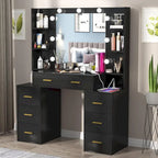 Coiffeuse de Maquillage de 43 po avec Lumière à 3 Couleurs, Station de Charge, Étagères de Rangement, 7 Tiroirs