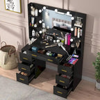 Coiffeuse de Maquillage de 43 po avec Lumière à 3 Couleurs, Station de Charge, Étagères de Rangement, 7 Tiroirs
