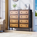 Commode en bois et rotin avec tiroirs