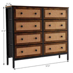 Commode en bois et rotin avec tiroirs