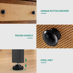 Commode en bois et rotin avec tiroirs
