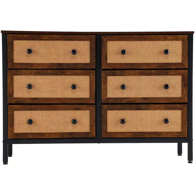 Commode en bois et rotin avec tiroirs