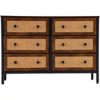 Commode en bois et rotin avec tiroirs