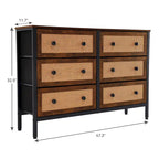 Commode en bois et rotin avec tiroirs