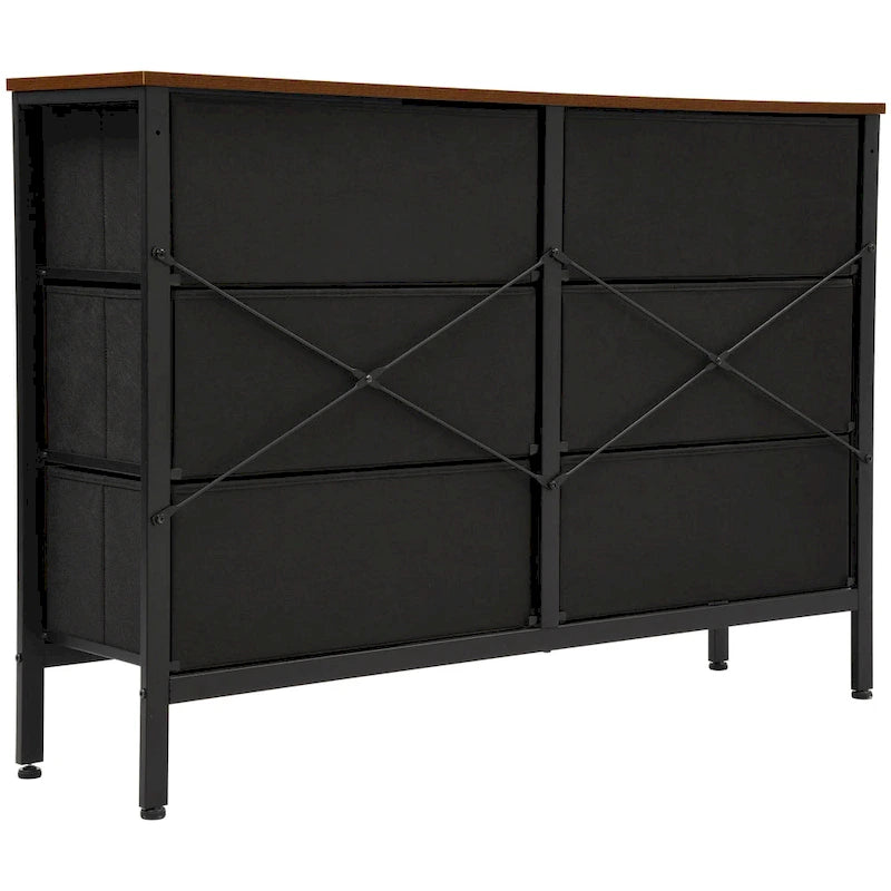 Commode en bois et rotin avec tiroirs