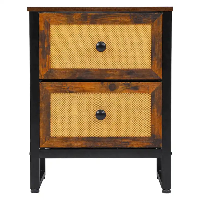 Commode en bois et rotin avec tiroirs