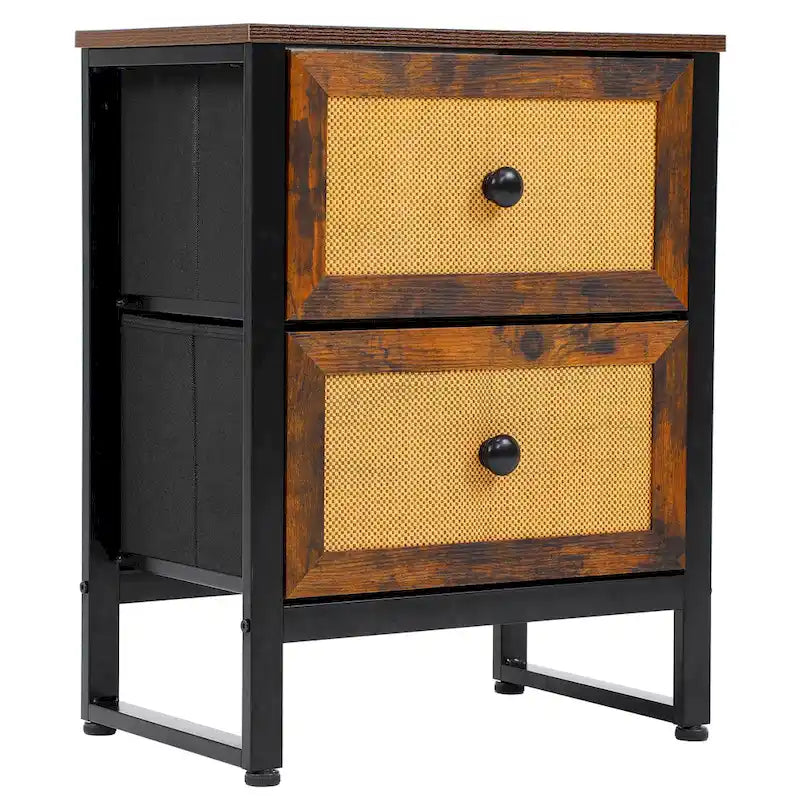 Commode en bois et rotin avec tiroirs