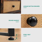 Commode en bois et rotin avec tiroirs