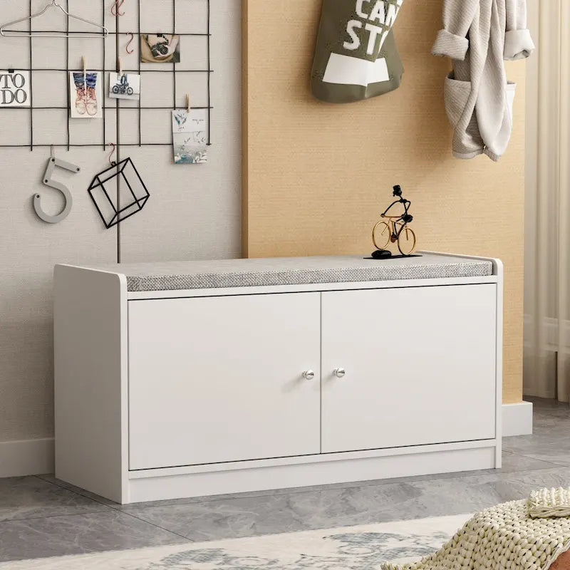 Hallway Shoes Storage Cabinet Bench with 2-Door & Padded Seat Cushion