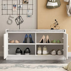 Banc de rangement pour chaussures d'entrée avec 2 portes et coussin d'assise rembourré