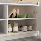 Banc de rangement pour chaussures d'entrée avec 2 portes et coussin d'assise rembourré