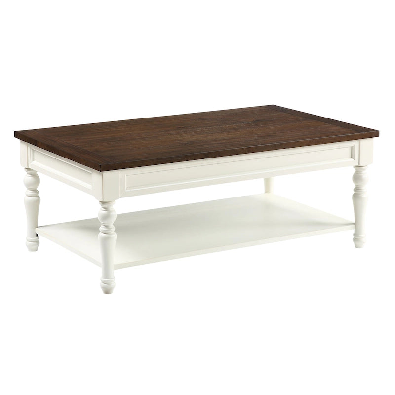 Table basse en bois bicolore ivoire et moka avec roulettes