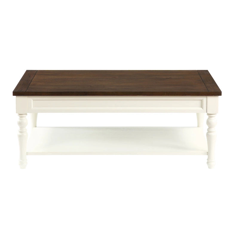 Table basse en bois bicolore ivoire et moka avec roulettes