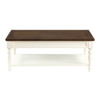 Table basse en bois bicolore ivoire et moka avec roulettes