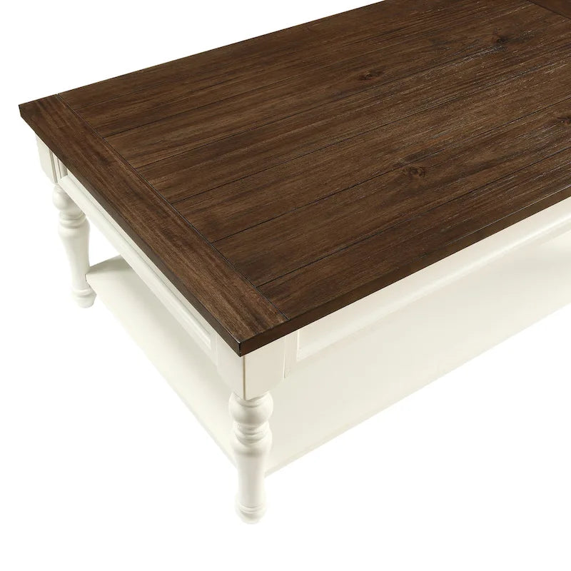 Table basse en bois bicolore ivoire et moka avec roulettes