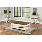 Table basse en bois bicolore ivoire et moka avec roulettes